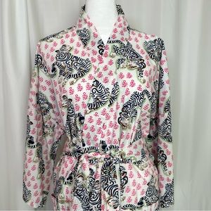 PrintFresh Tiger Queen Organic Poplin Robe in White - Sz S/M Indian Screen Print